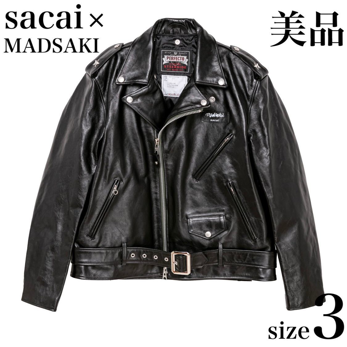 sacai サカイ22AW×MADSAKI×Schott Leather Blouson 22-02878M マサキ ショットコラボ バックプリント ダブルレザーライダースジャケット