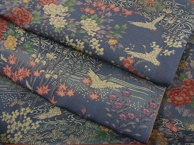 平和屋野田店■上質な小紋　流水飛鶴草花文　暈し染め　逸品　n-ne2046_画像1