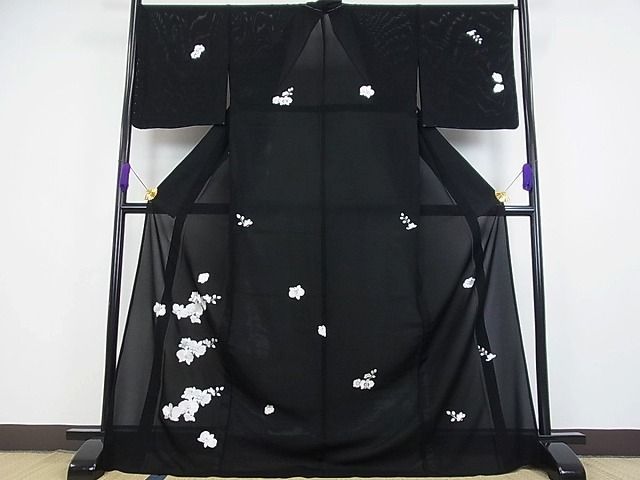 超美品の 平和屋1□極上 夏物 訪問着 絽 総刺繍 胡蝶蘭 黒地 金糸 逸品