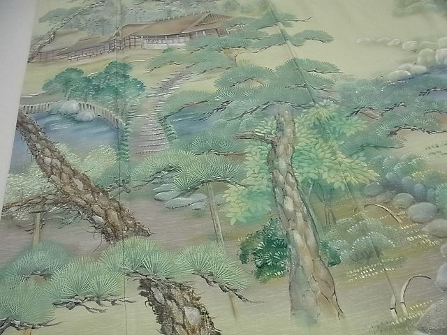 平和屋1□極上 訪問着 手描き 庭園風景文 パールトーン加工 逸品3s4785-