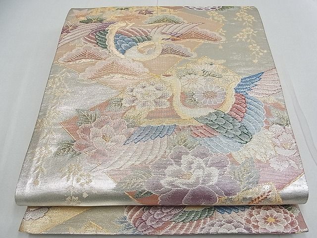 平和屋2■佐賀錦　六通柄袋帯　飛鶴花松文　金銀糸　逸品　ox2943_画像2