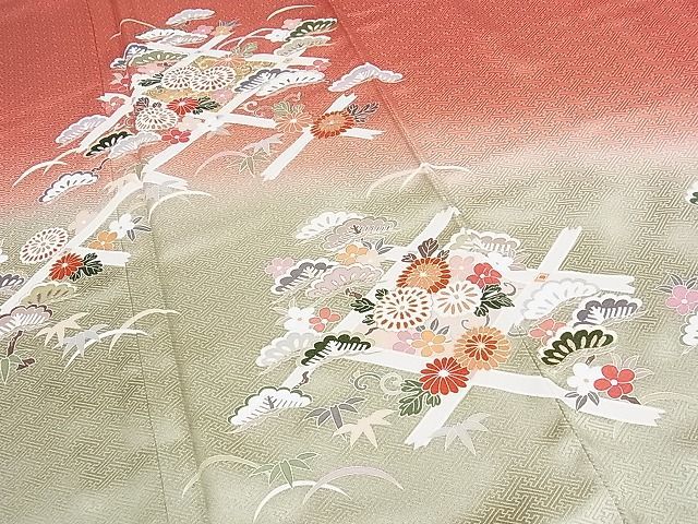 平和屋-こころ店■訪問着　花菱文　松竹梅　暈し染め　金彩　着丈163.5cm　裄丈62.5cm　正絹　逸品　未使用　B-ag4614_画像4