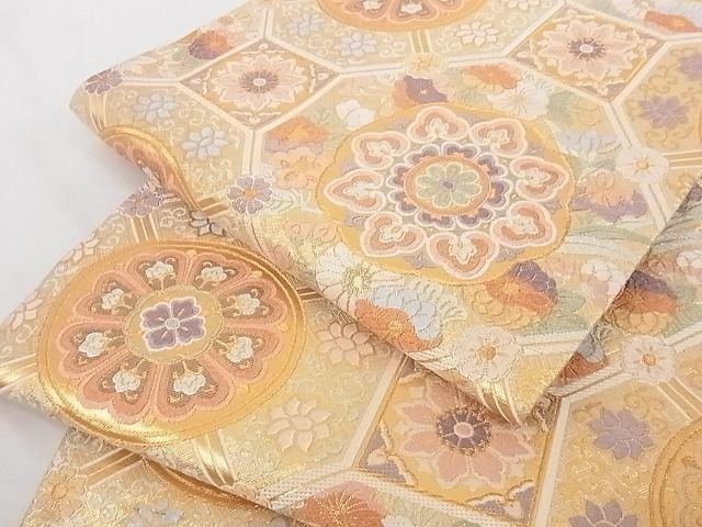 平和屋-こころ店□佐賀錦 六通柄袋帯 唐織 蜀江花文 金糸 正絹 逸品 B