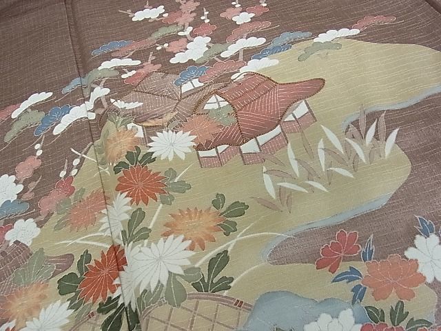 平和屋2■訪問着　駒刺繍　風景花文　暈し染め　逸品　ox3043_画像6