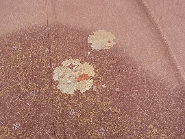 平和屋野田店■訪問着　駒刺繍　雪輪扇子草花文　暈し染め　金彩　そごう扱い　逸品　n-kv2103_画像4