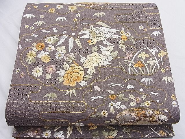柔らかい 平和屋-こころ店□総刺繍 袋帯 鳳凰花文 金通し地 正絹 逸品