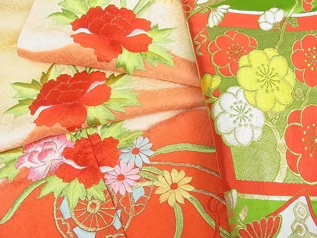 平和屋2■七五三　女の子　3歳　祝着　袋帯セット　総刺繍　花車文　暈し染め　金糸　逸品　wb6436_画像7