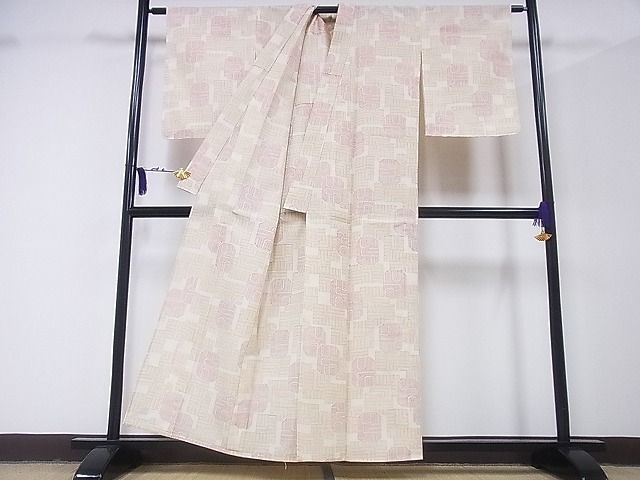 平和屋-こころ店■小紋　単衣　幾何学文様　着丈155.5cm　裄丈64.5cm　未使用　B-zg6302_画像3