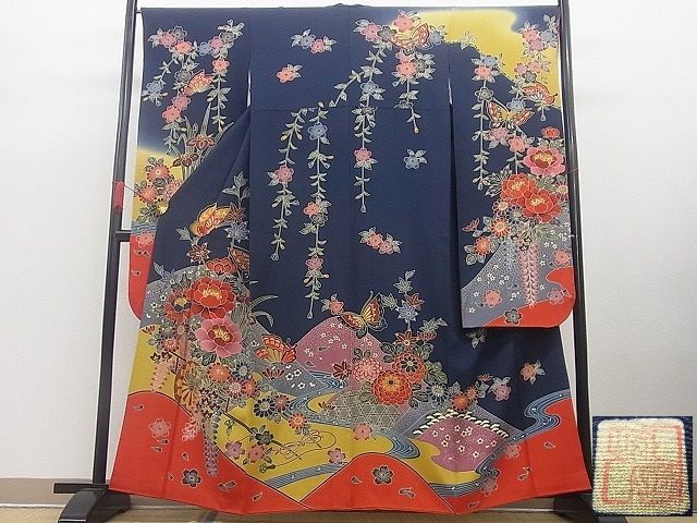 平和屋野田店■極上　振袖　作家物　紅型　花車舞蝶文　暈し染め　逸品　n-zb0313_画像1