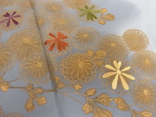 平和屋-こころ店■訪問着　刺繍　霞草花文　暈し染め　金彩　着丈154.5cm　裄丈62cm　正絹　逸品　A-br5870_画像7