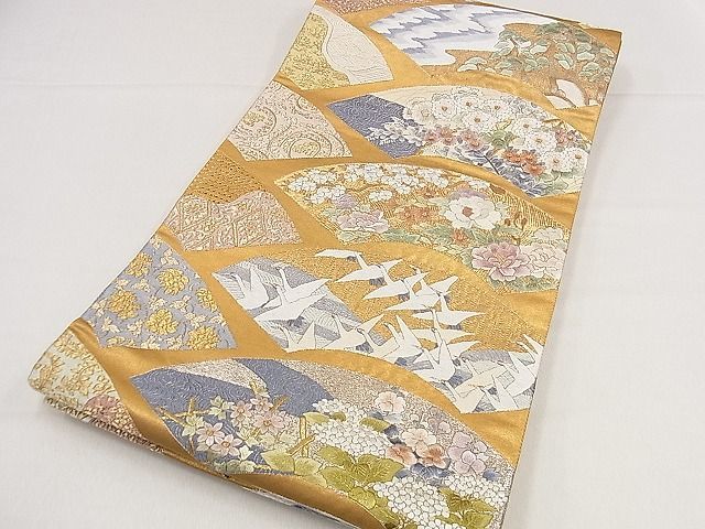 平和屋1■袋帯　総刺繍　地紙飛鶴草花文　金銀糸　やまと誂製　逸品　tx9299_画像9