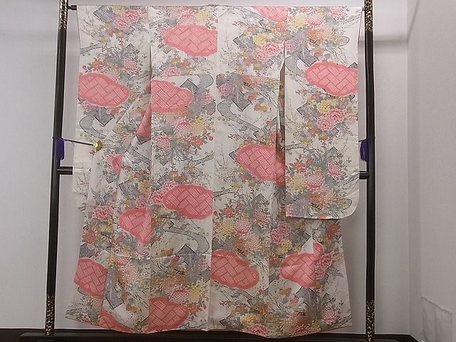 平和屋1■創業460年・千總　振袖　絞り　雲取り花車文　逸品　gh5275_画像1