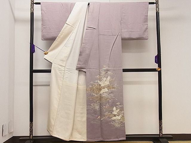 平和屋1■豪華色留袖　立波飛鶴花文　金銀彩　逸品　ha5650_画像2