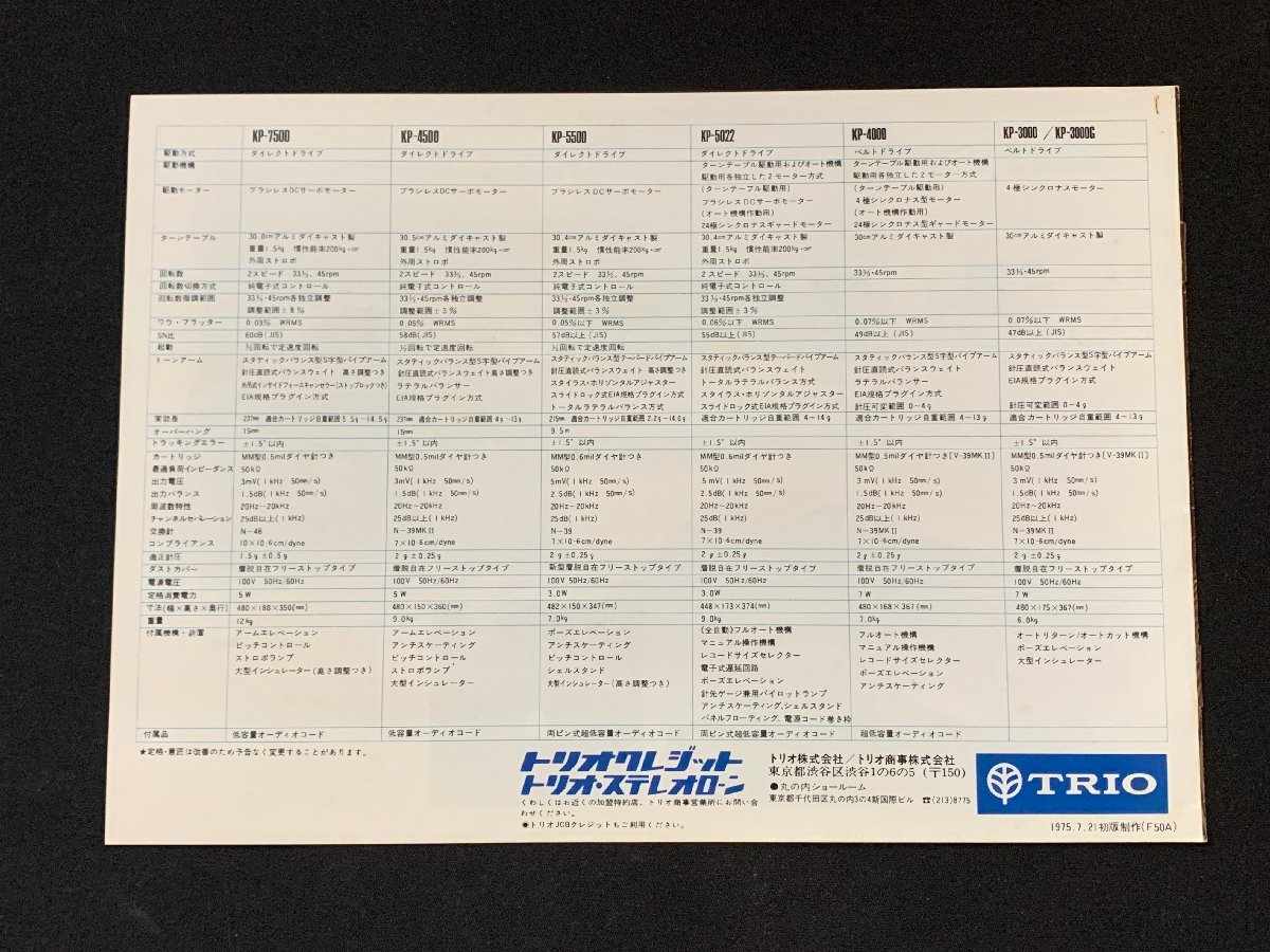 ▼カタログ TRIO トリオ レコードプレーヤー KP-4500 1975.7.21初版_画像2