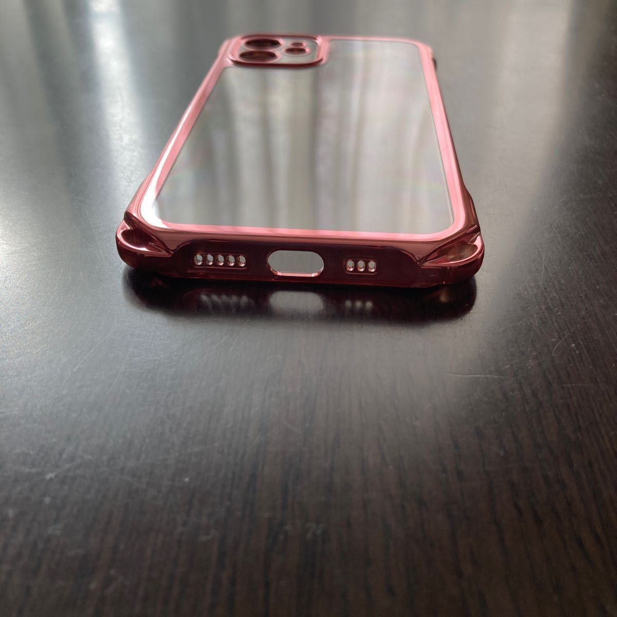 iPhone12 スマホケース ローズゴールド クリアカバー 薄型 軽量 耐衝撃 ネックストラップ ワイヤレス充電対応