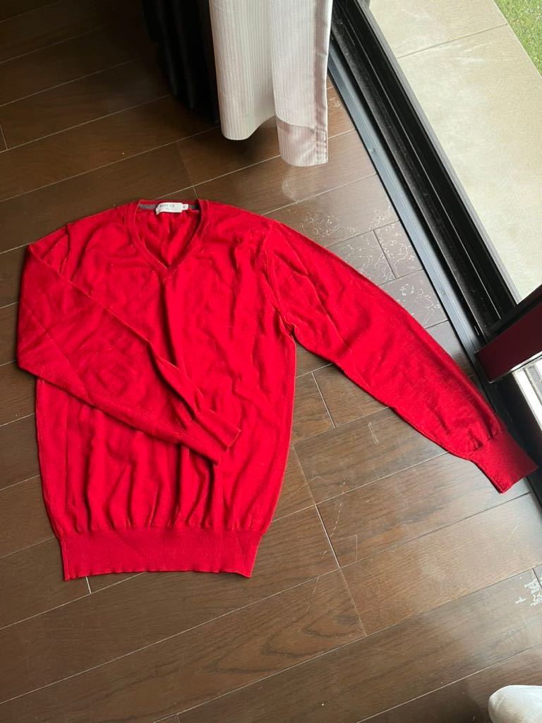 EDIFICE エディフィス Ｖネック ニット ウール 赤 長袖 ベイクルーズ レッド 40サイズ メンズの画像1