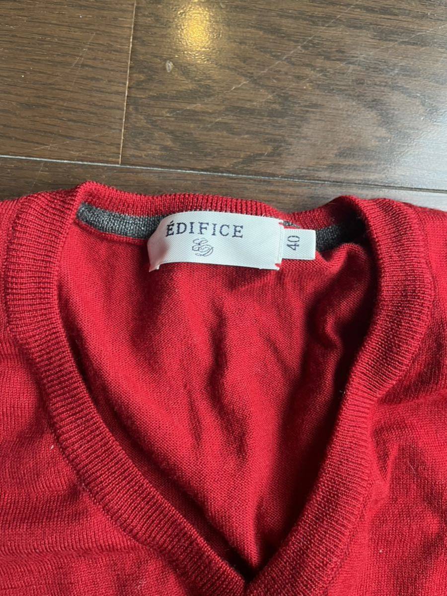 EDIFICE エディフィス Ｖネック ニット ウール 赤 長袖 ベイクルーズ レッド 40サイズ メンズの画像3