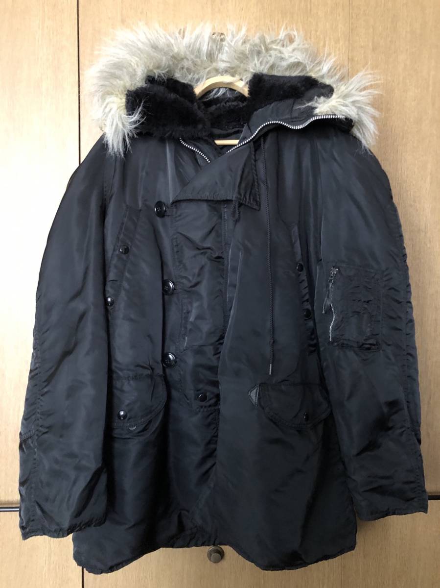 中古●ALPHA INDUSTRIES メンズ N-3B サイズM ブラック 黒 ミリタリージャケット フライトジャケット アルファ N3B（M〜L）_画像1