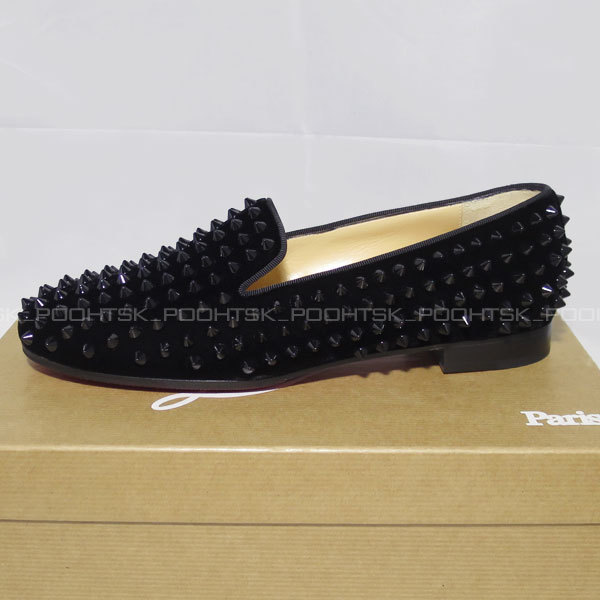 クリスチャン ルブタンCHRISTIAN LOUBOUTIN ROLLING SPIKES FLAT VELVETローリング スパイク フラット ベルベット ローファー シューズ37.5_画像1