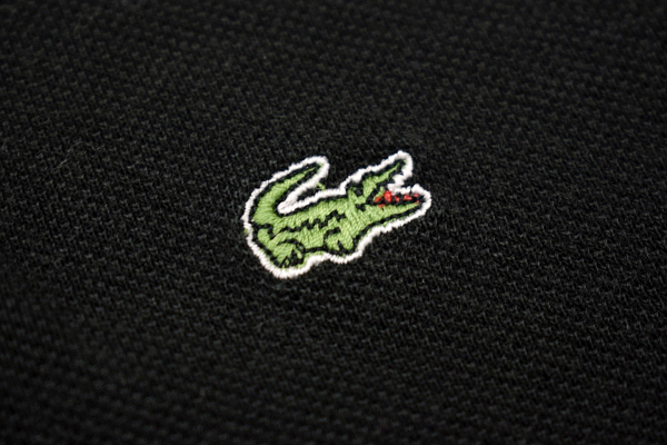 Y-6711★送料無料★美品★LACOSTE ラコステ L1612W★日本製 ブラック黒色 ワニロゴ刺繍 鹿の子 長袖 ポロシャツ 44_画像3