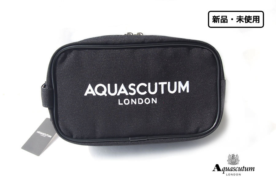 送料無料★新品｜未使用｜アクアスキュータム｜Aquascutum｜ロゴ入りゴルフスクエアポーチ｜ブラック_画像1