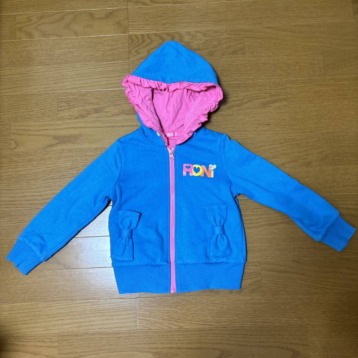 RONI ロニィ フリルフード リボンポケット ラメ フルジップパーカー S