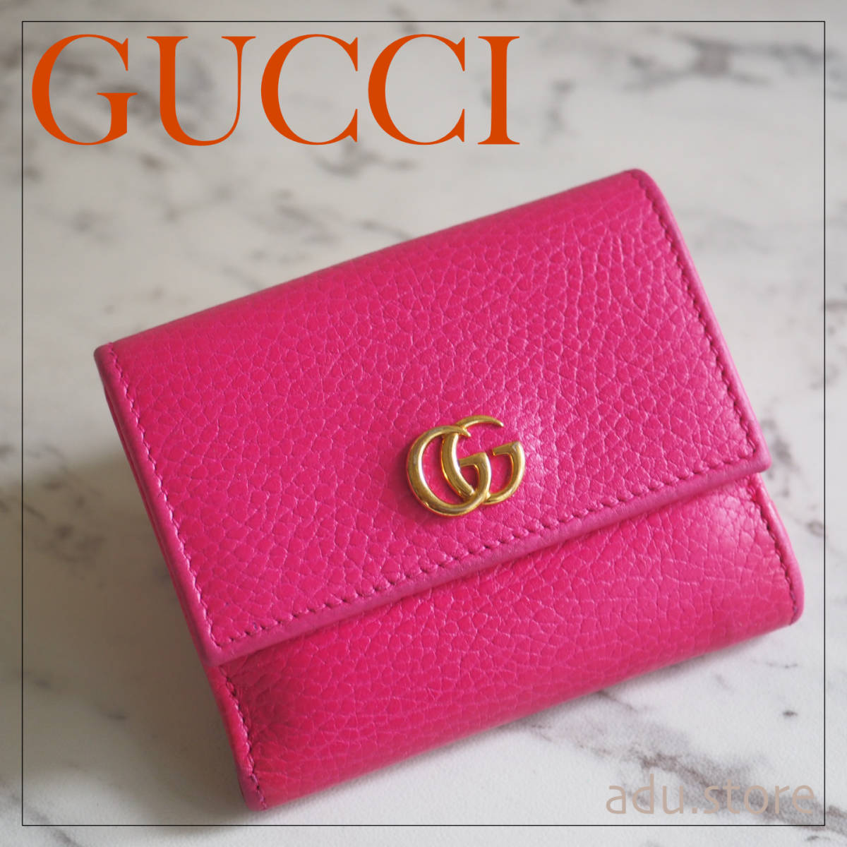 良品☆ グッチ GUCCI GG プチマーモント 524672 ピンク 三つ折り財布