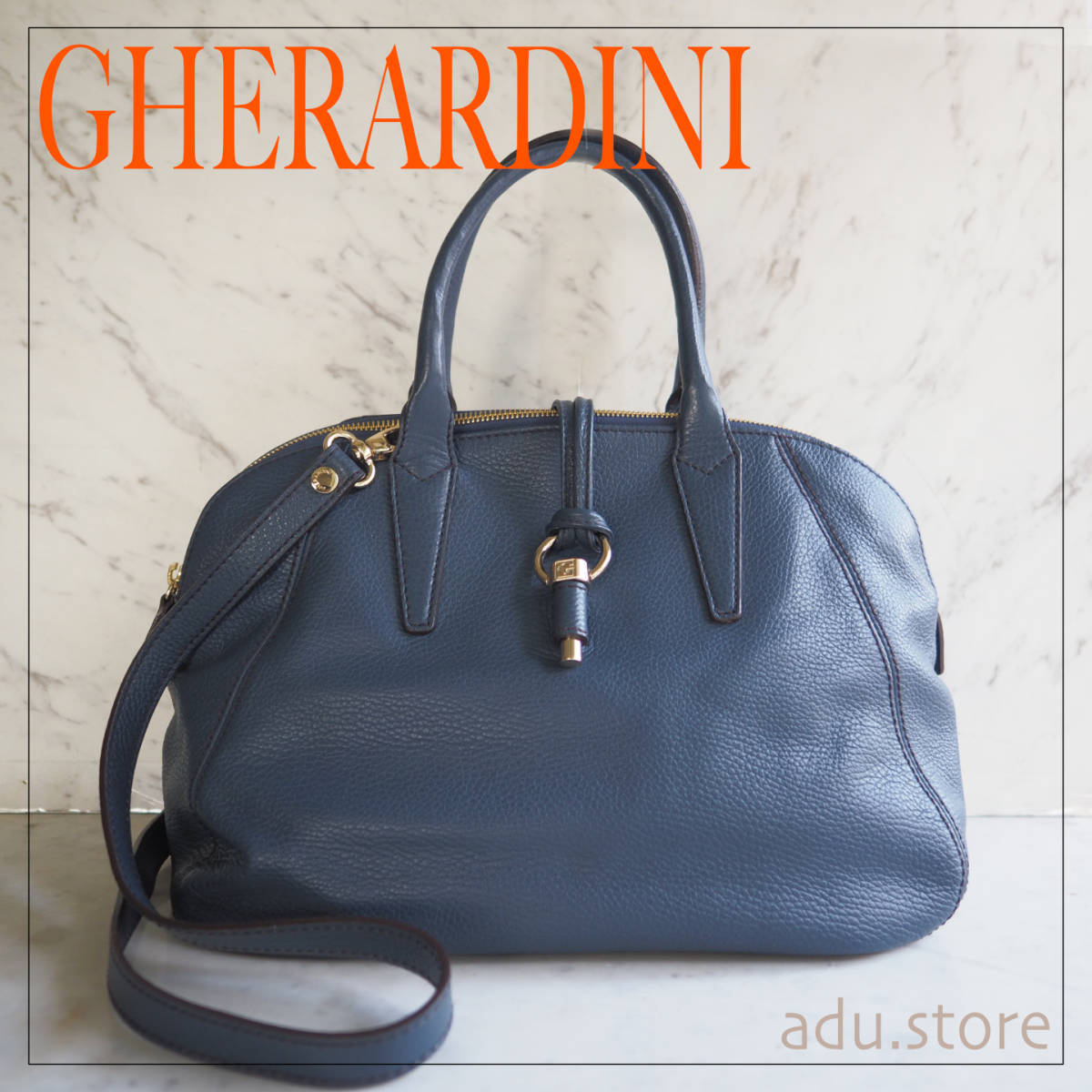 未使用極美品★ ゲラルディーニ GHERARDINI レザー 2way ハンドバッグ ショルダーバッグ ブルー 本革 Gマニア_画像1