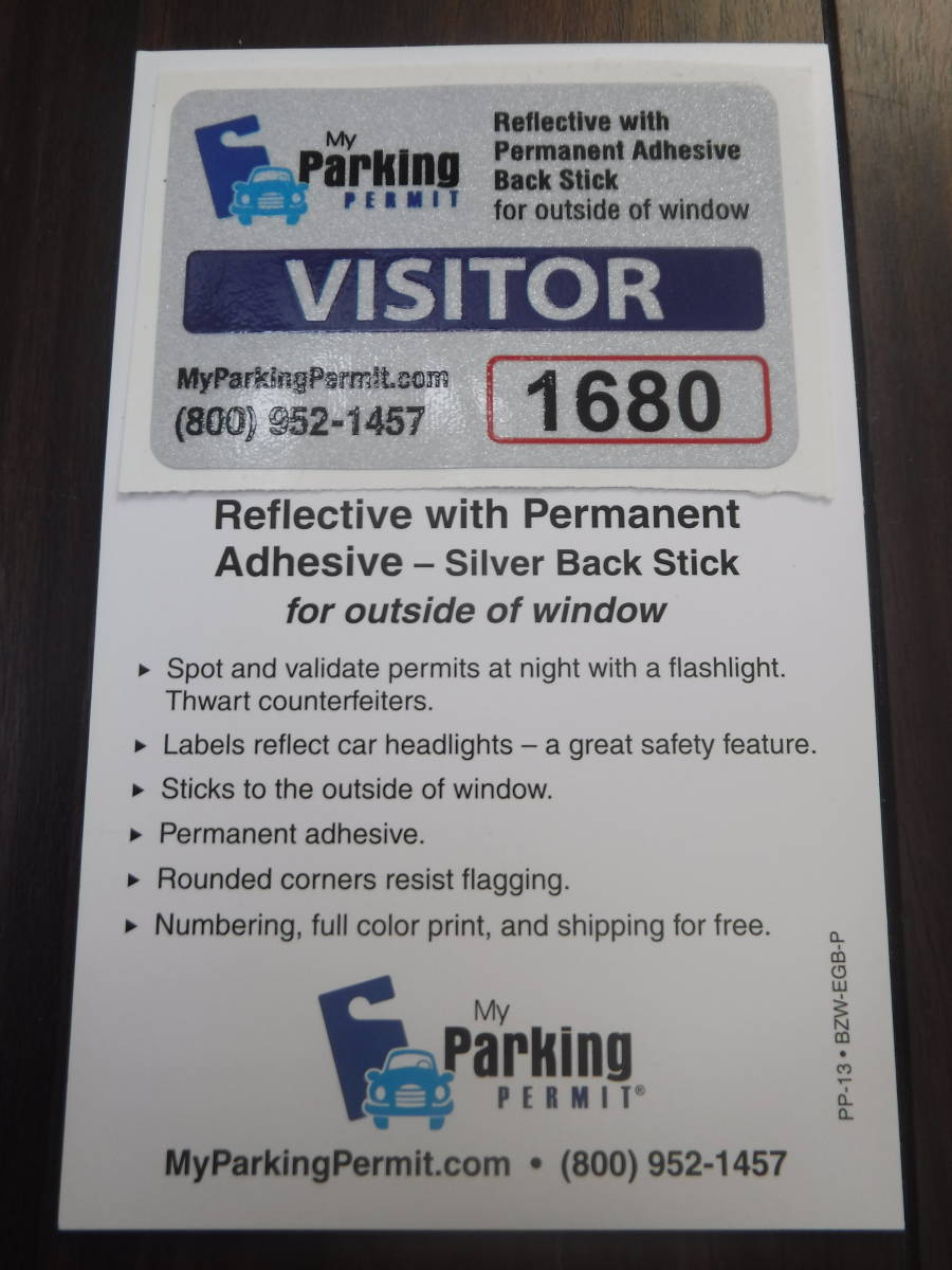 ◆新品U.S.駐車許可書【VISITOR】サンプル・ビジター用Parking Permit 反射ステッカー＠外張タイプ限定出品◆_画像1
