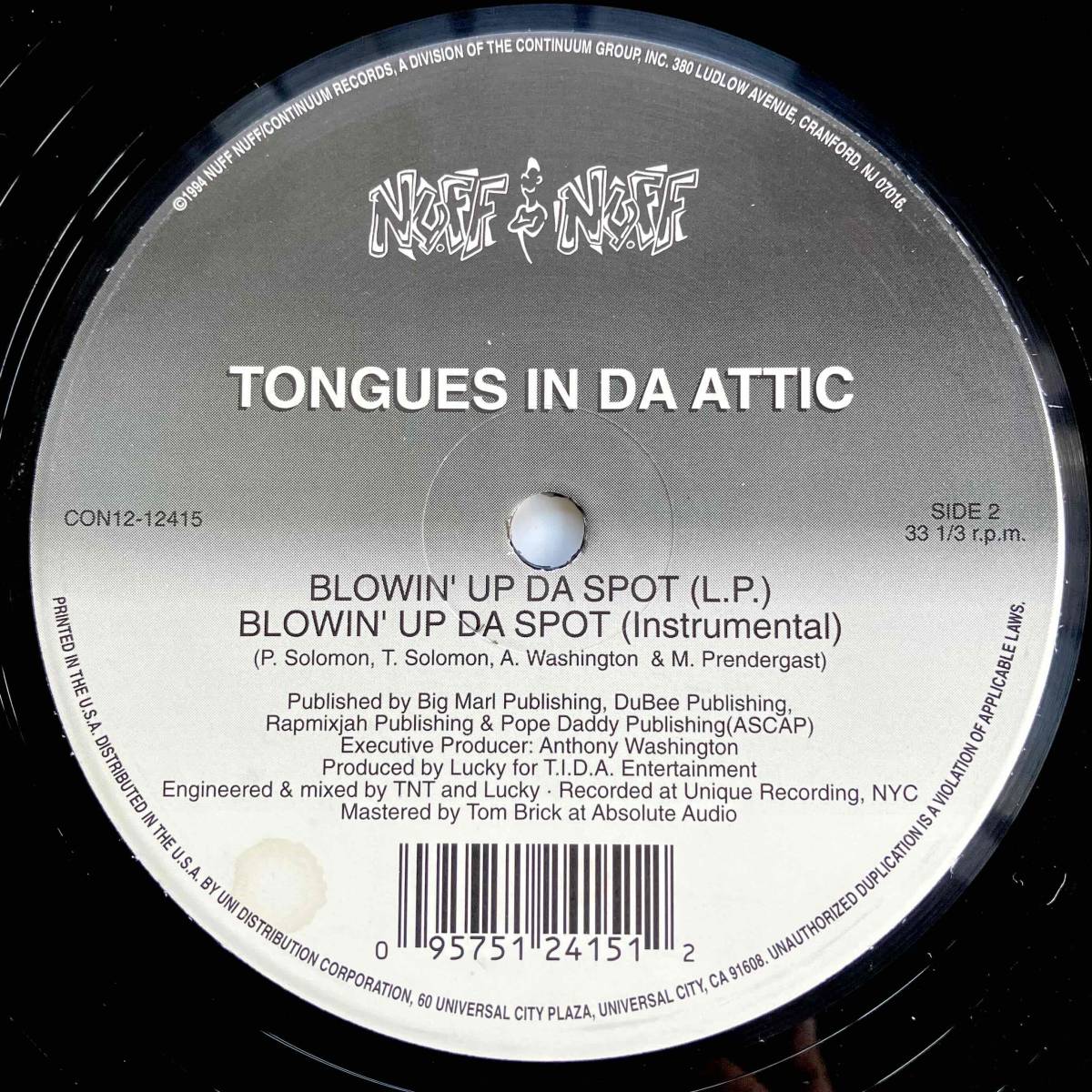 Tongues In Da Attic / Boom Data c/w Blowin' Up Da Spot【12''】1994 / US / Nuff Nuff Music / CON12-12415 / 検索：333yen vinylの画像4