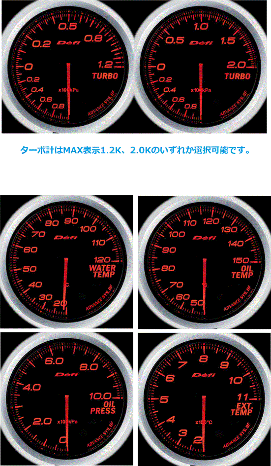 Defi ADVANCE レッド BF　ターボ計＆水温計＆油温計＆油圧計＆排気温度計& コントロールユニットSE DF17701 6点セット_画像2