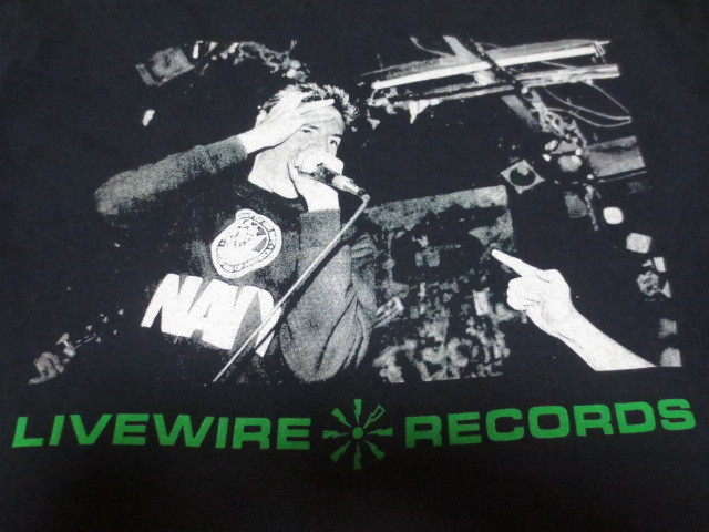 BOLD LIVEWIRE RECORDS　ボールド　長袖フォト＆ロゴプリントティーシャツ　右袖プリント入り　M　紺系_画像1