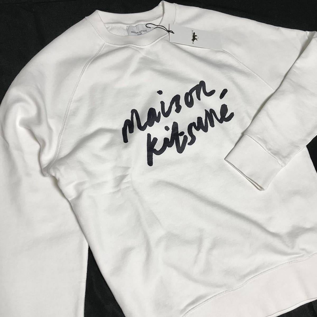 S 新品 希少 メゾンキツネ HANDWRITING CLEAN SWEAT ハンドライティング クリーン ロゴ スウェット トレーナー 白 ホワイト MAISON KITSUNE_画像1