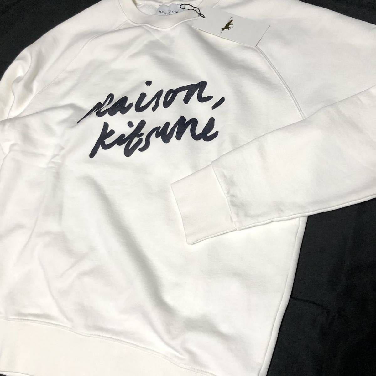 S 新品 希少 メゾンキツネ HANDWRITING CLEAN SWEAT ハンドライティング クリーン ロゴ スウェット トレーナー 白 ホワイト MAISON KITSUNE_画像5