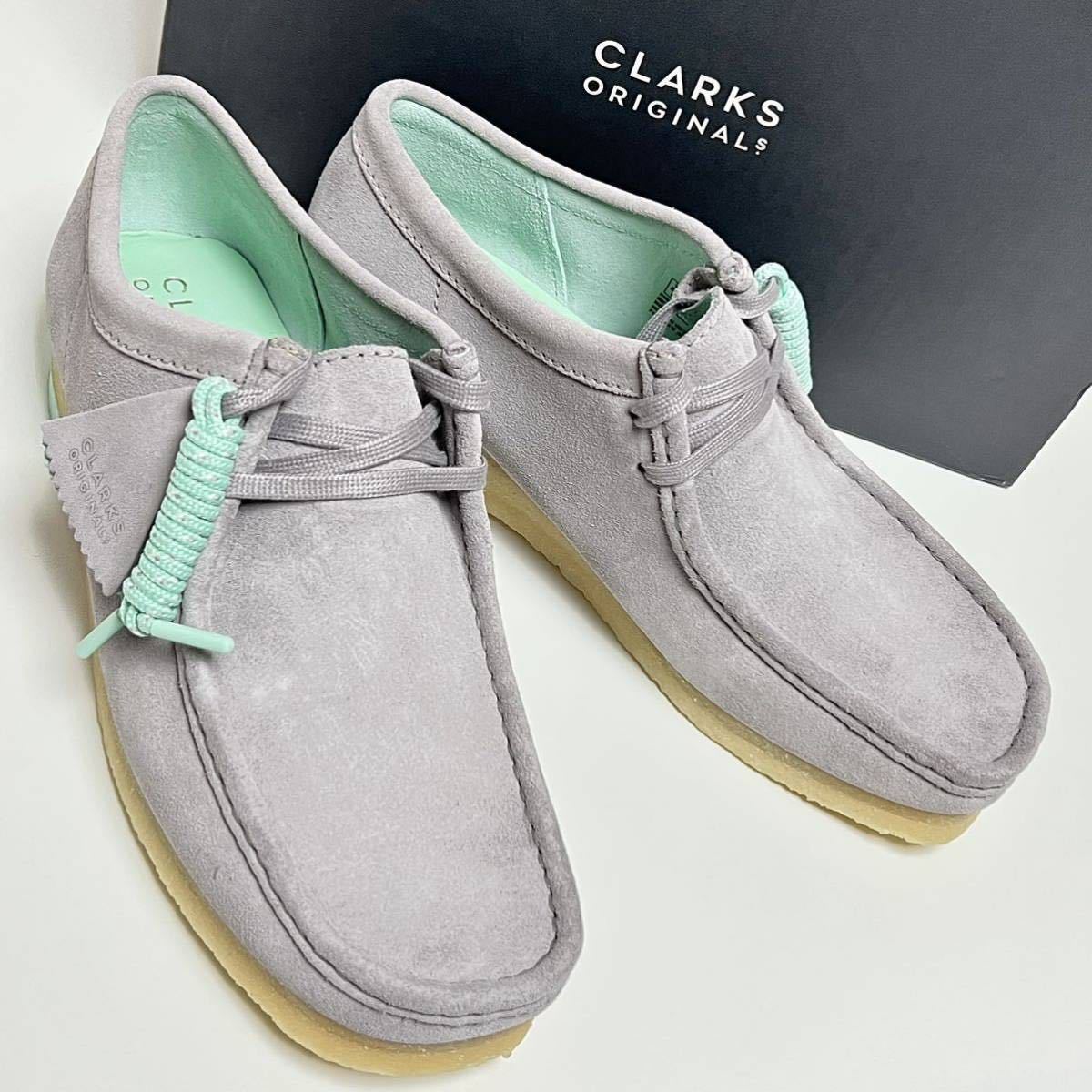 25cm новый товар Clarks оригиналы Wallabeewala Be low серый UK7 белый замша ClarksOriginals low cut мокасины 