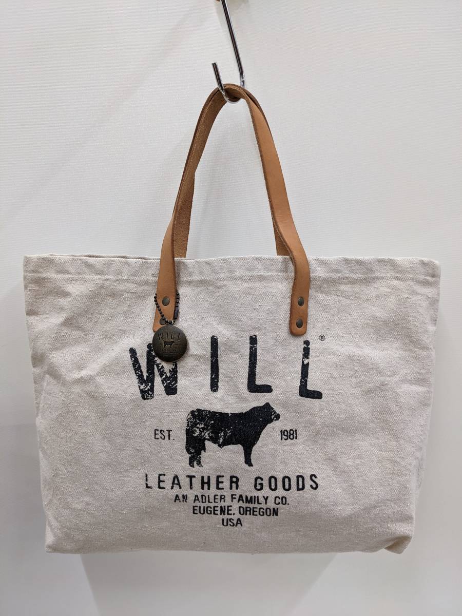 WILL LEATHER GOODS/ウィルレザーグッズ/レザーストラップ厚手キャンバスクラシックトート/バッグ/USA製/牛革/大容量_画像2