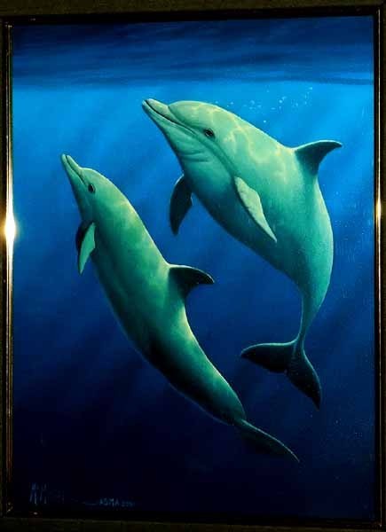 ＊新入荷＊ 油彩原画 ドン・マクマイケル(DON McMICHAEL)「Dolphin Splendor」キャンバス/OIL PAINTING/ラッセン/イルカ