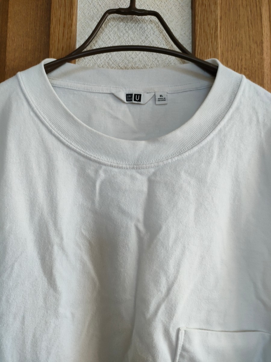 ユニクロ メンズ ポケット付き コットン 丸首 長袖 Tシャツ 白 ユニクロ メンズ ポケット付き コットン 丸首 長袖 Tシャツ 白