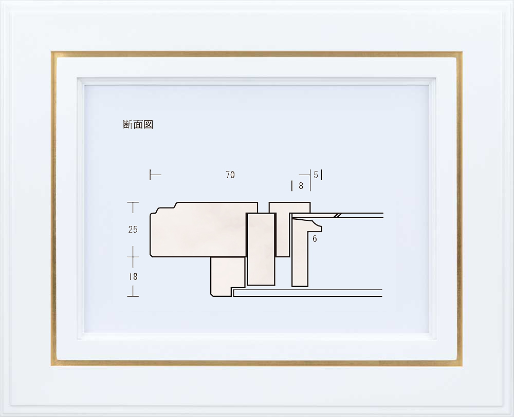 額縁 油彩額縁 油絵額縁 木製フレーム 野亜 白(金ライン) アクリル サイズP8号_画像1