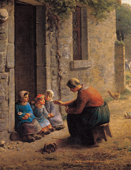 絵画 複製名画 キャンバスアート 世界の名画シリーズ ジャン・フランソワ・ミレー 「 子供たちに食事を与える女性 」 サイズ 10号_画像1