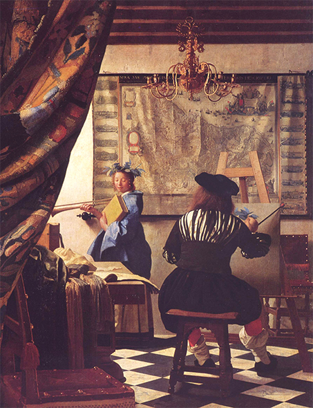 絵画 複製名画 キャンバスアート 世界の名画シリーズ ヨハネス・フェルメール 「 画家のアトリエ 」 サイズ 10号_画像1