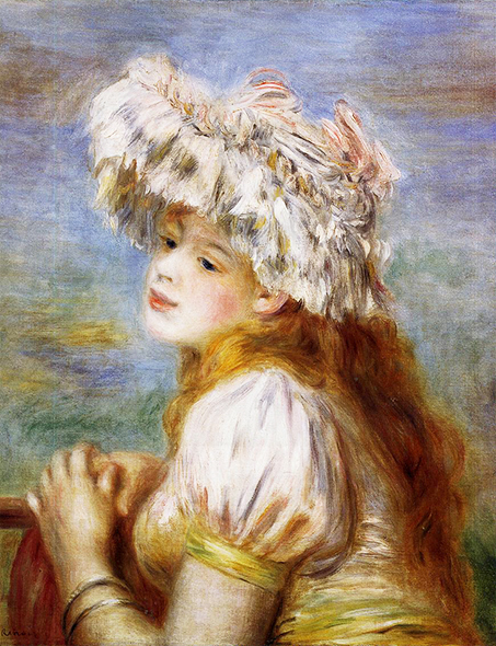絵画 複製名画 キャンバスアート 世界の名画シリーズ ピエール・オーギュスト・ルノワール 「 レイスの帽子を被る少女 」 サイズ 10号_画像1