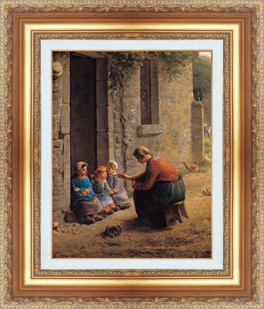 絵画 額縁付き 複製名画 世界の名画シリーズ ジャン・フランソワ・ミレー 「 子供たちに食事を与える女性 」 サイズ 15号