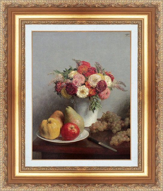 絵画 額縁付き 複製名画 世界の名画シリーズ アンリ・ファンタン・ラトゥール 「 花と果物 」 サイズ 6号_画像1