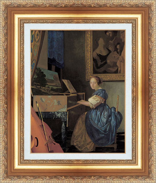 絵画 額縁付き 複製名画 世界の名画シリーズ ヨハネス・フェルメール 「 ヴァージナルの前に座った女性 」 サイズ 6号