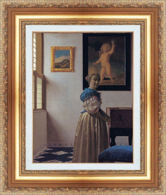 絵画 額縁付き 複製名画 世界の名画シリーズ ヨハネス・フェルメール 「 バージナルの前に立った女性 」 サイズ 20号