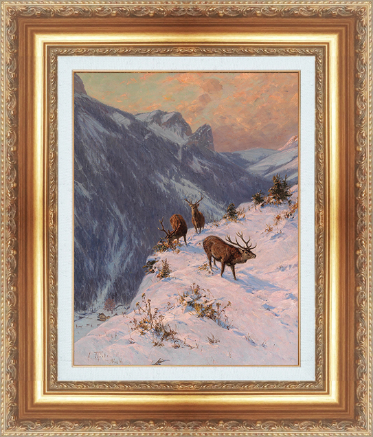 絵画 額縁付き 複製名画 世界の名画シリーズ ティーレ 「 冬の鹿 」 サイズ 3号_画像1