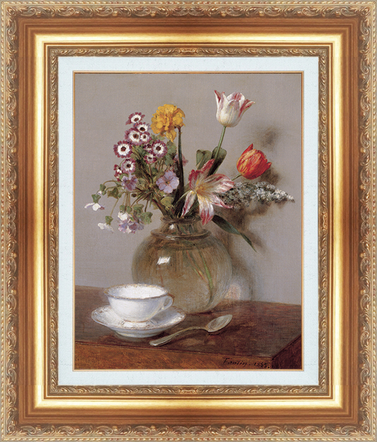 絵画 額縁付き 複製名画 世界の名画シリーズ アンリ・ファンタン・ラトゥール 「 花瓶とコーヒーカップ 」 サイズ 8号_画像1