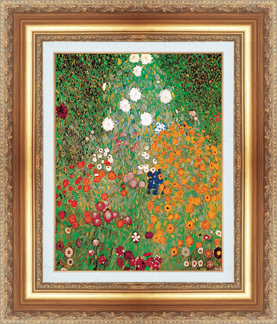 絵画 額縁付き 複製名画 世界の名画シリーズ グスタフ・クリムト 「 花のある庭園 」 サイズ 3号_画像1