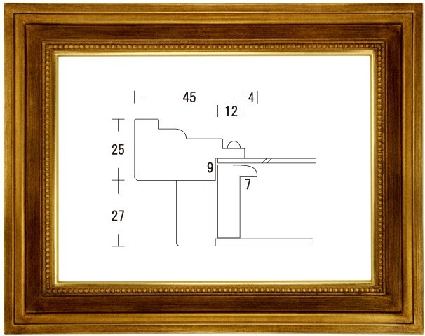 額縁 油彩額縁 油絵額縁 木製フレーム アンジュ 金+茶 サイズP3号_画像1